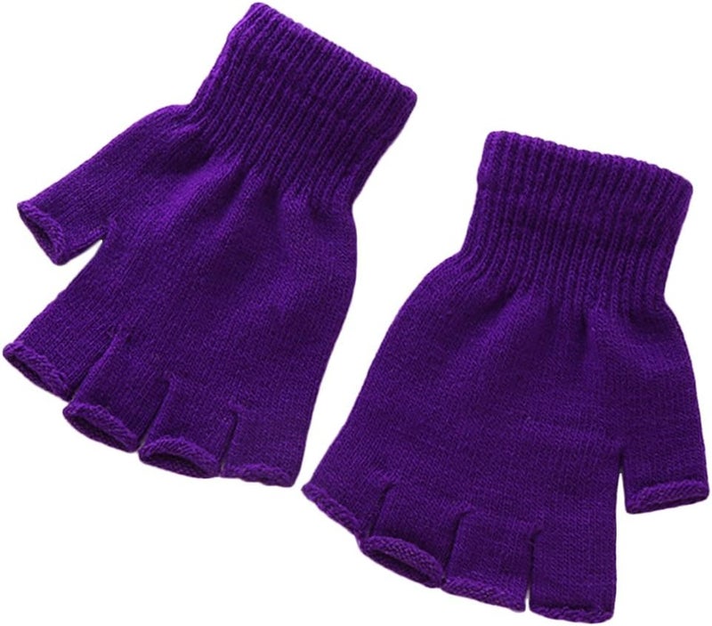 XF Boys' and Girls' Solid Knitted Half Finger Mittens Typing Gloves, Small - Image 1